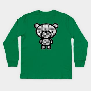 Black White Pixel Checks Bear Kids Long Sleeve T-Shirt